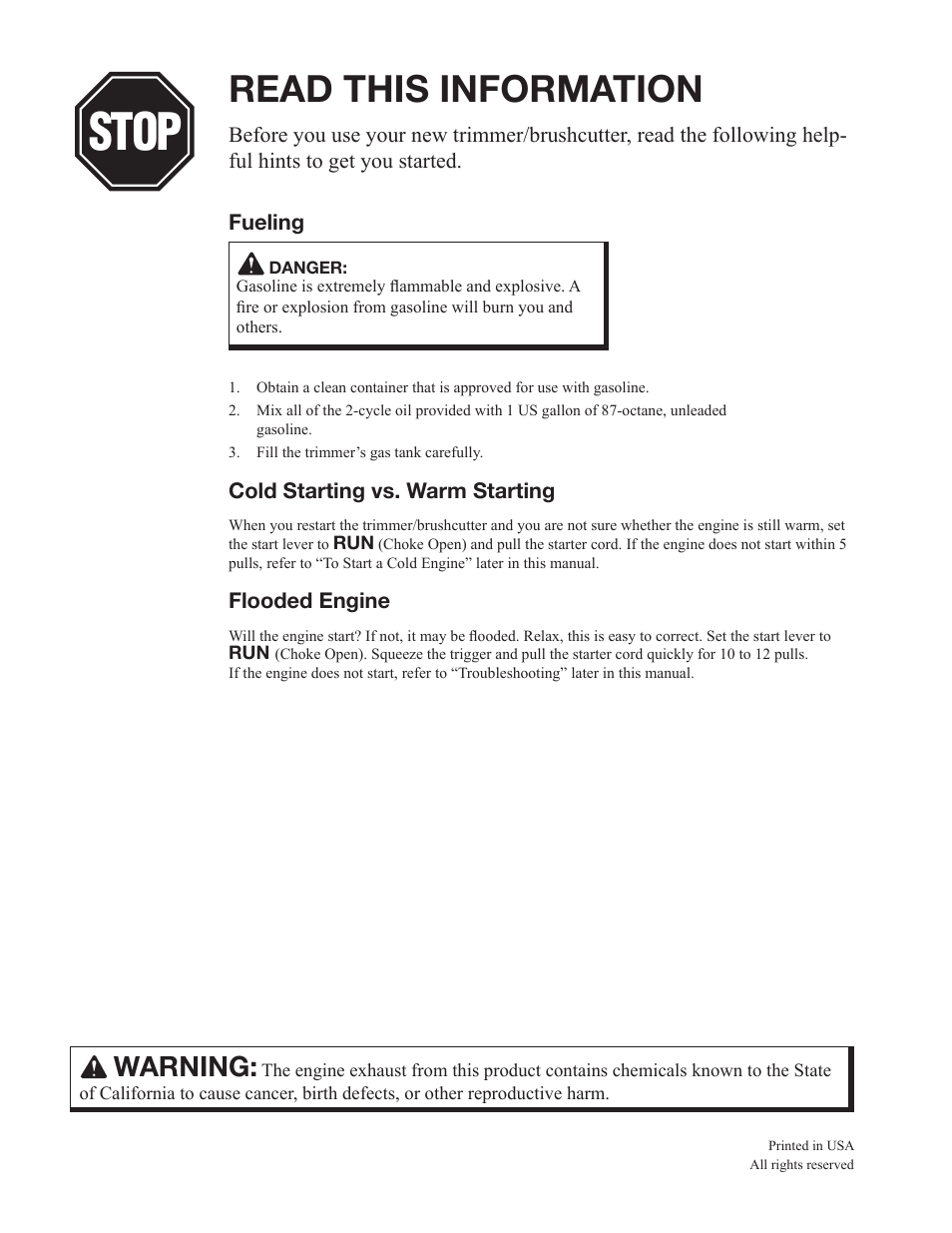 Read this information, Warning | Ryobi ZR51950A User Manual | Page 2 / 28