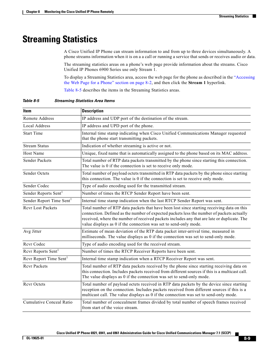 Streaming statistics, Streaming | Cisco OL-19025-01 User Manual | Page 9 / 10