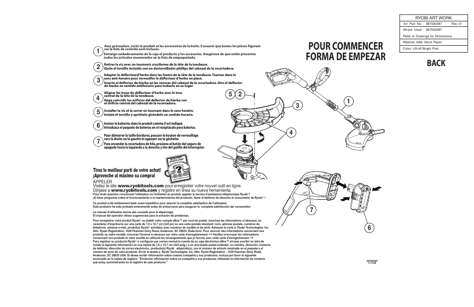 Pour commencer forma de empezar, Back | Ryobi P2000 User Manual | Page 2 / 2