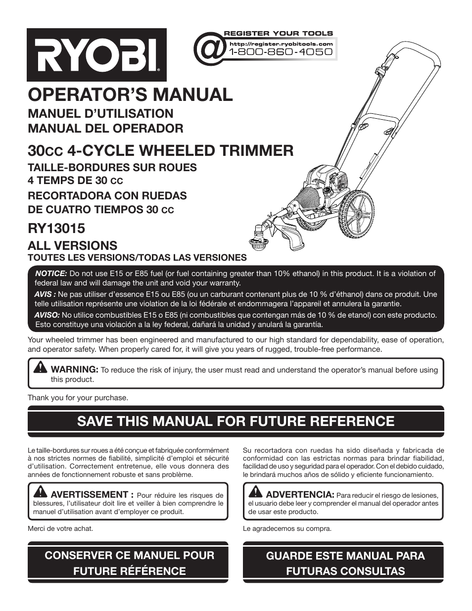 Ryobi RY13015 User Manual | 48 pages