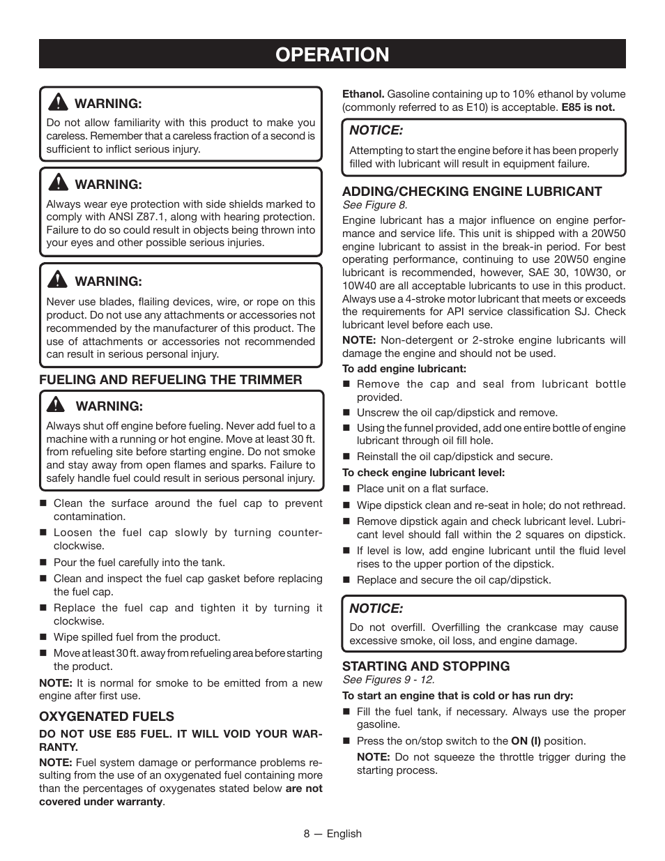 Operation | Ryobi RY13015 User Manual | Page 12 / 48