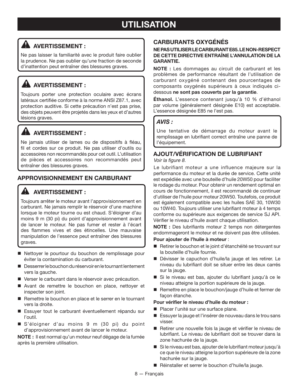 Utilisation | Ryobi RY13015 User Manual | Page 27 / 48