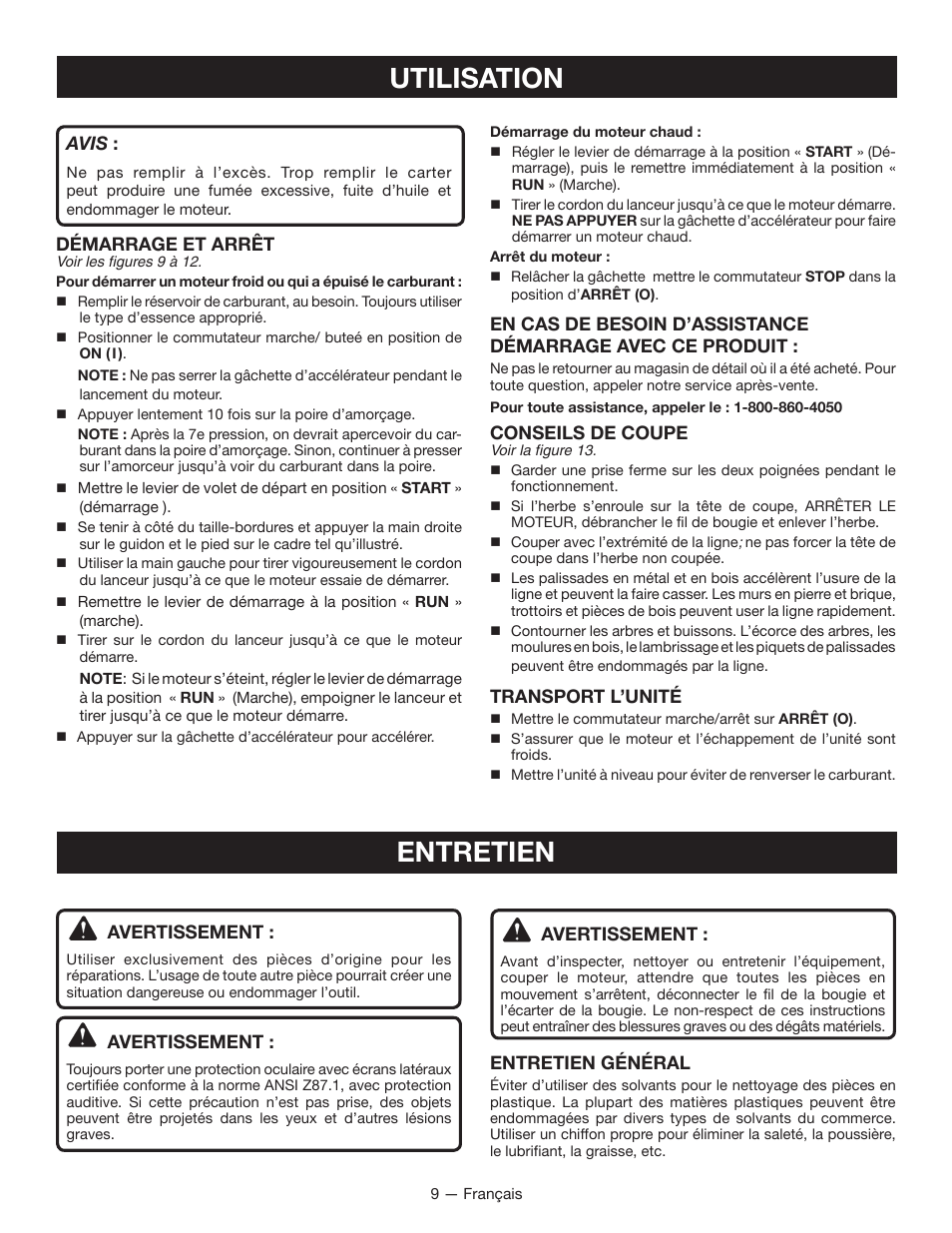 Utilisation, Entretien | Ryobi RY13015 User Manual | Page 28 / 48