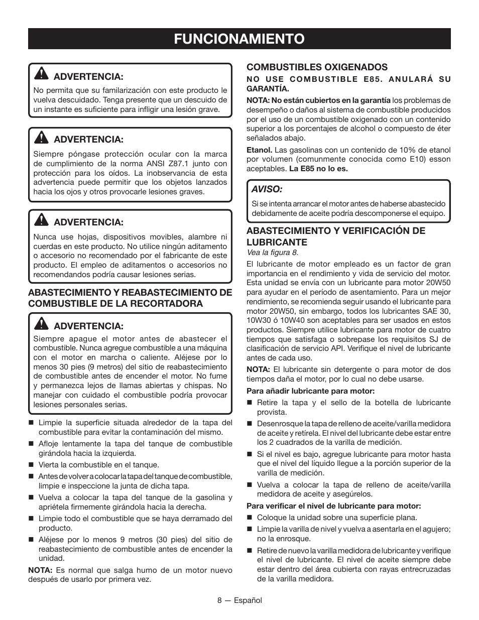 Funcionamiento | Ryobi RY13015 User Manual | Page 40 / 48