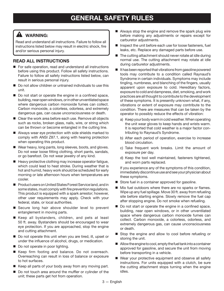 General safety rules | Ryobi RY13015 User Manual | Page 7 / 48