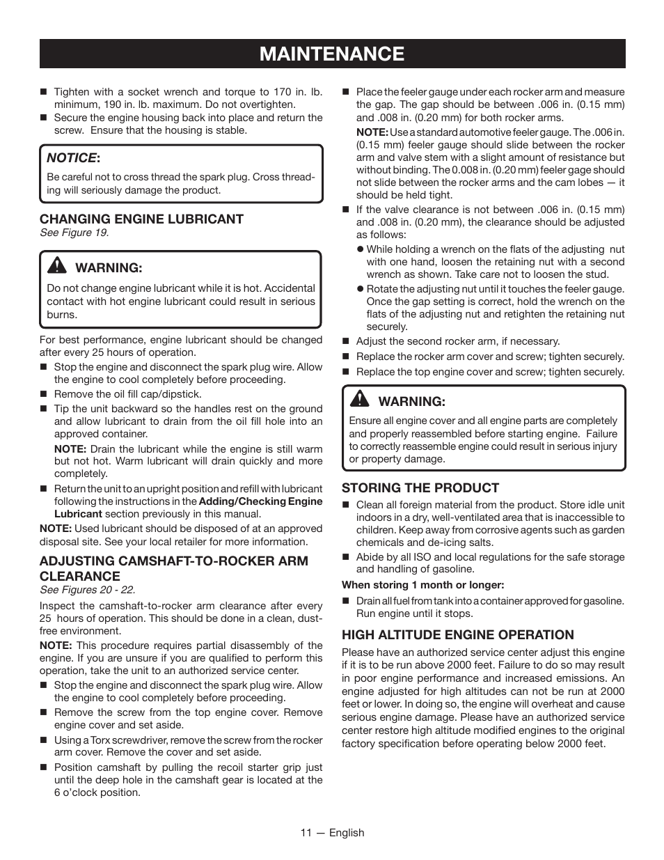 Maintenance | Ryobi RY13015 User Manual | Page 15 / 48