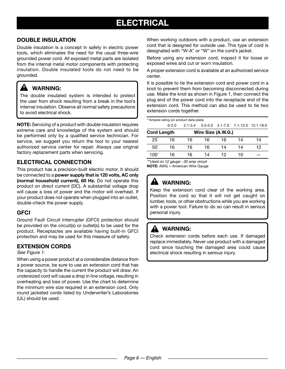 Electrical | Ryobi RY41131 User Manual | Page 10 / 40