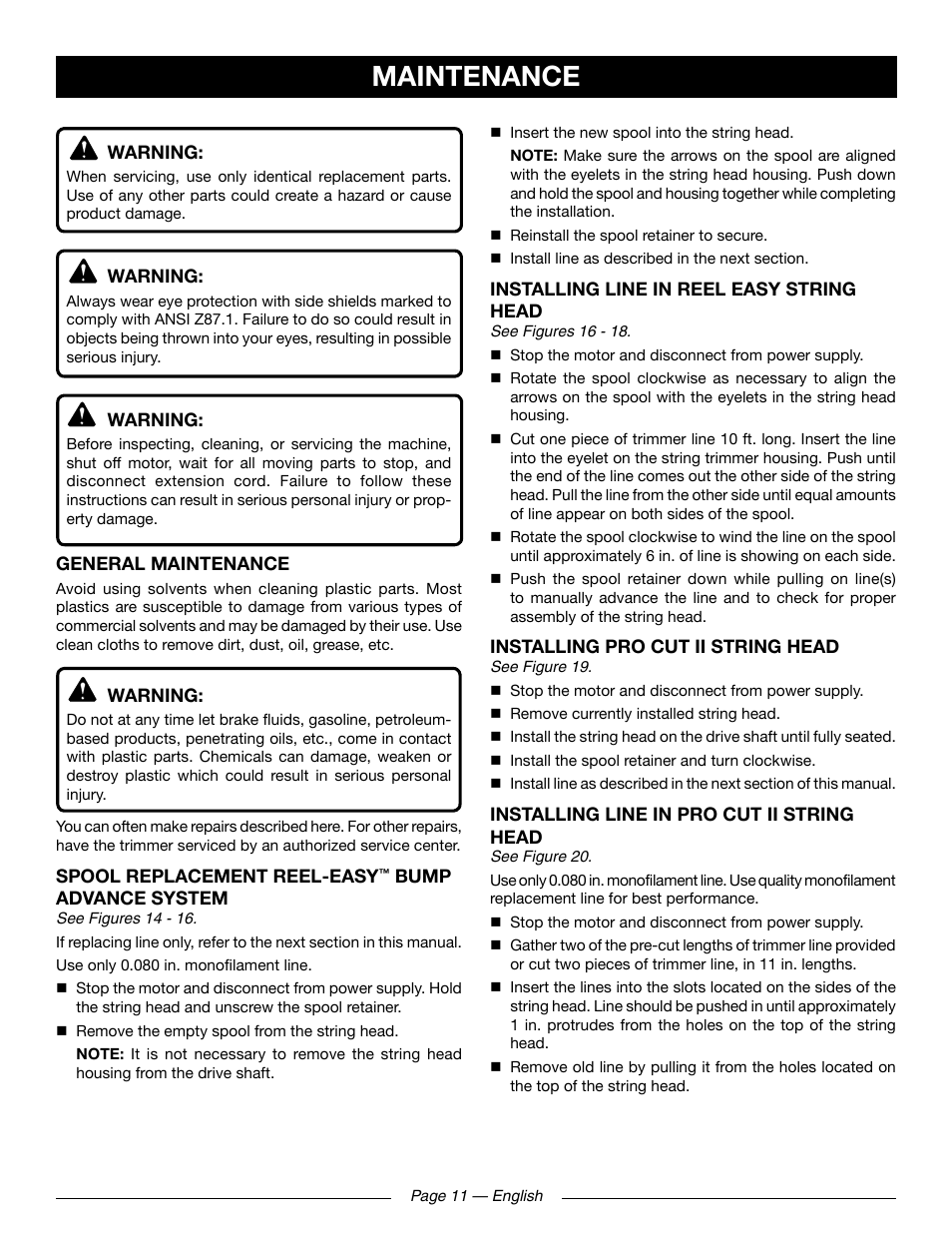 Maintenance | Ryobi RY41131 User Manual | Page 15 / 40