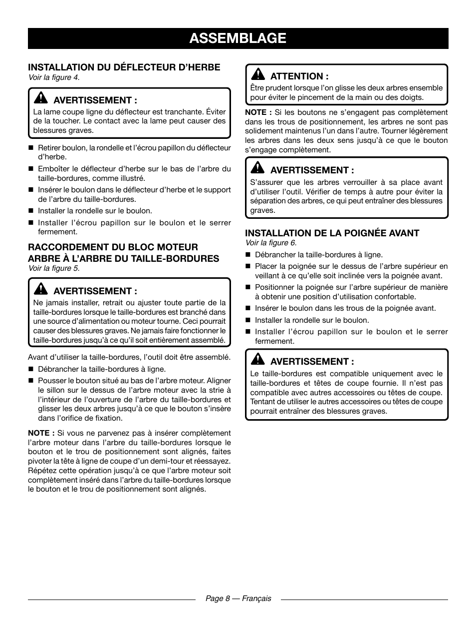 Assemblage | Ryobi RY41131 User Manual | Page 23 / 40