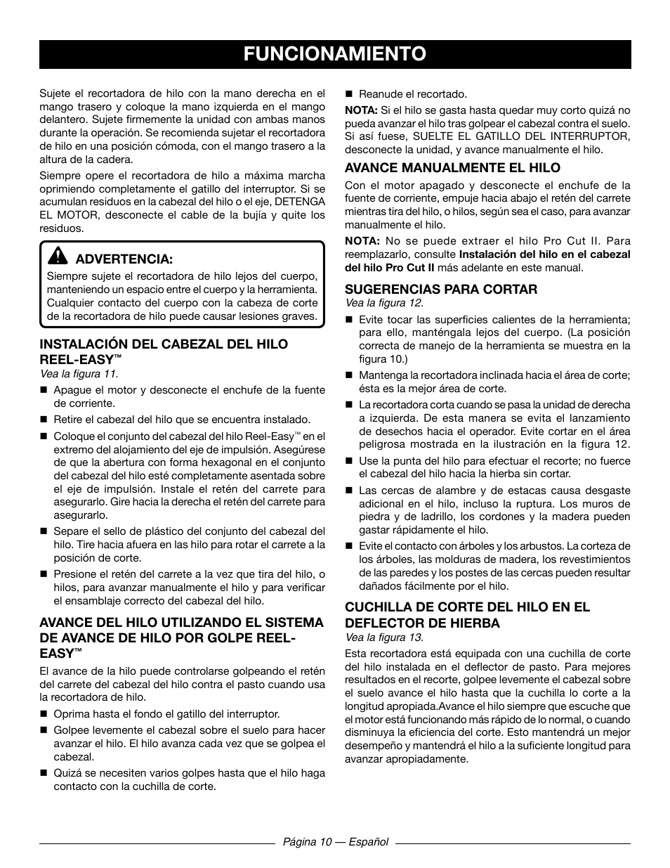 Funcionamiento | Ryobi RY41131 User Manual | Page 36 / 40