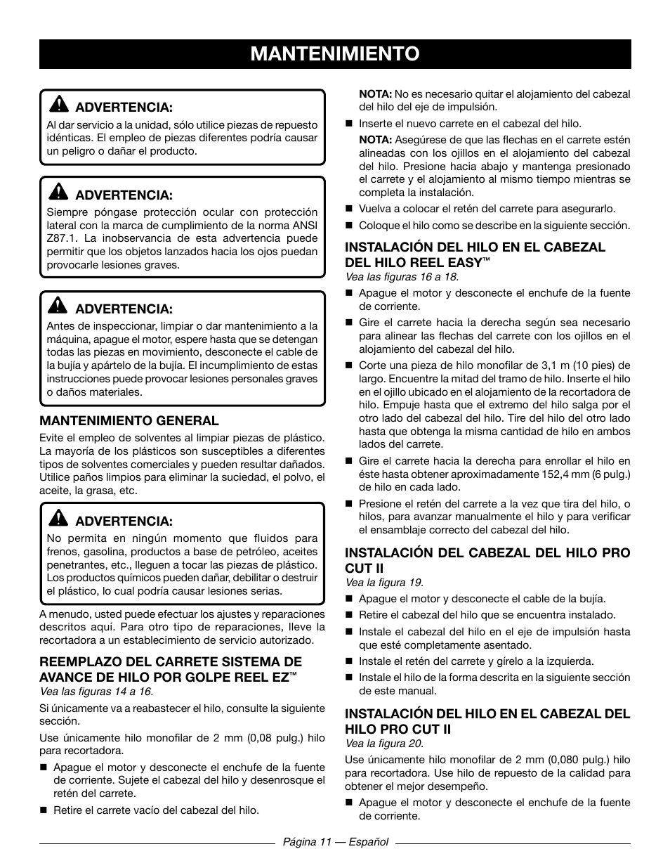 Mantenimiento | Ryobi RY41131 User Manual | Page 37 / 40
