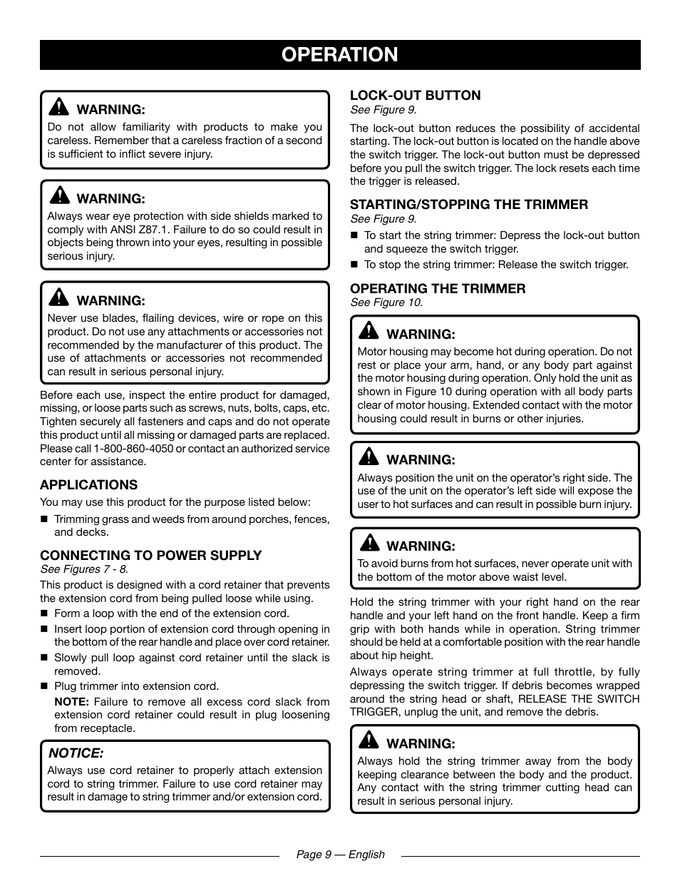 Operation | Ryobi RY41131 User Manual | Page 13 / 40