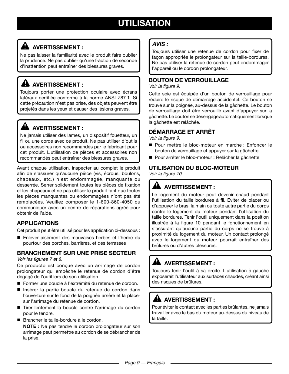 Utilisation | Ryobi RY41131 User Manual | Page 24 / 40