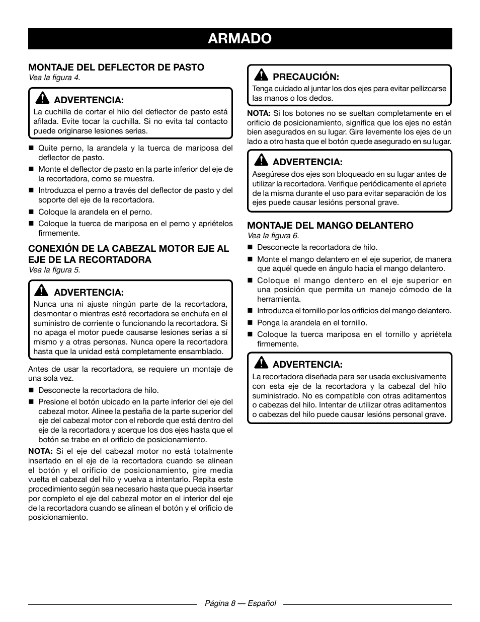 Armado | Ryobi RY41131 User Manual | Page 34 / 40