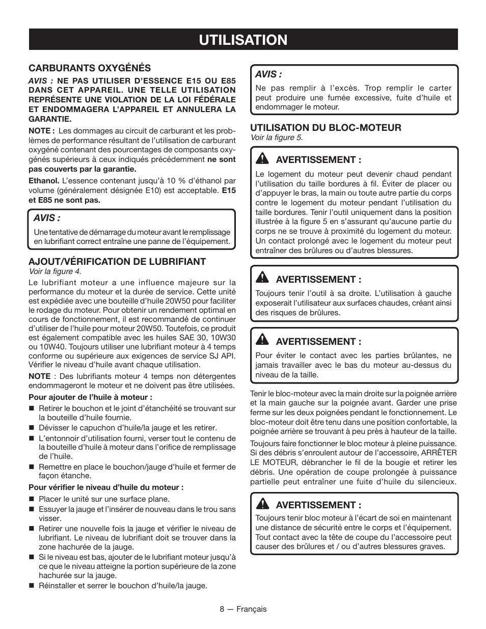 Utilisation | Ryobi RY34005 User Manual | Page 24 / 50