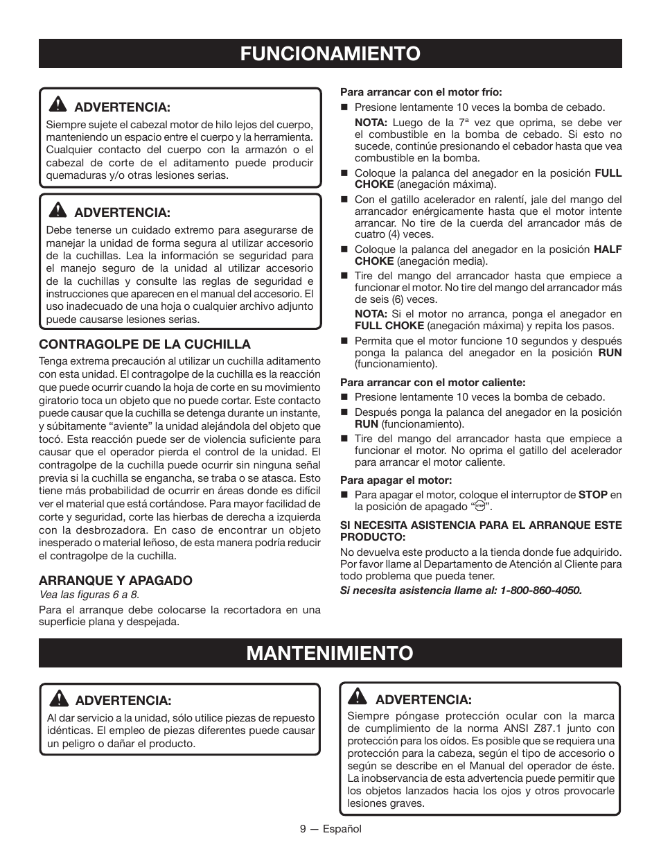 Funcionamiento, Mantenimiento | Ryobi RY34005 User Manual | Page 39 / 50