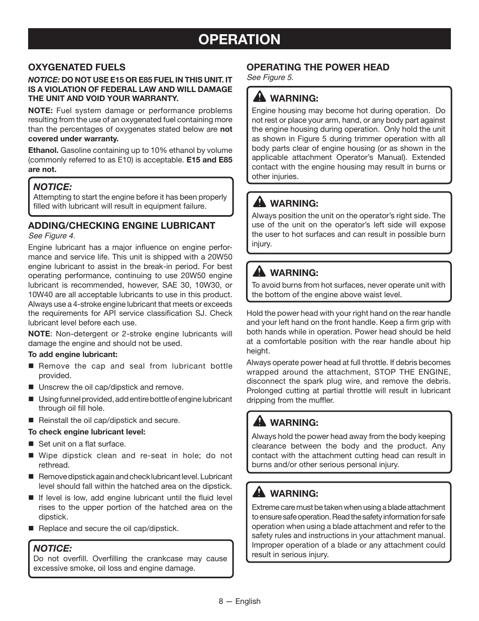 Operation | Ryobi RY34005 User Manual | Page 10 / 50