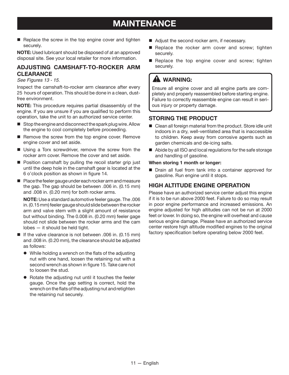 Maintenance | Ryobi RY34005 User Manual | Page 13 / 50