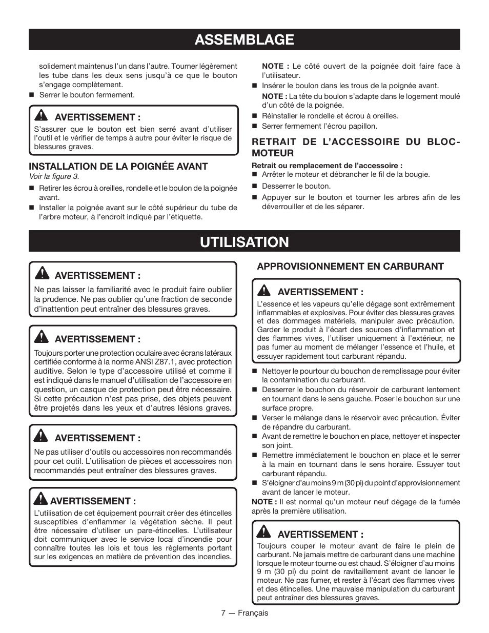 Assemblage, Utilisation | Ryobi RY34005 User Manual | Page 23 / 50