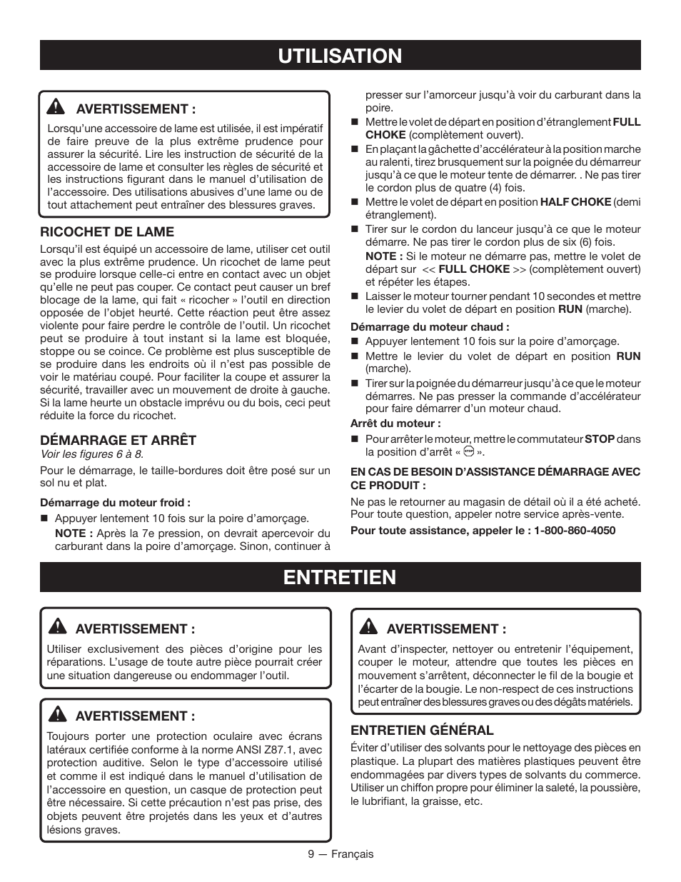 Utilisation, Entretien | Ryobi RY34005 User Manual | Page 25 / 50