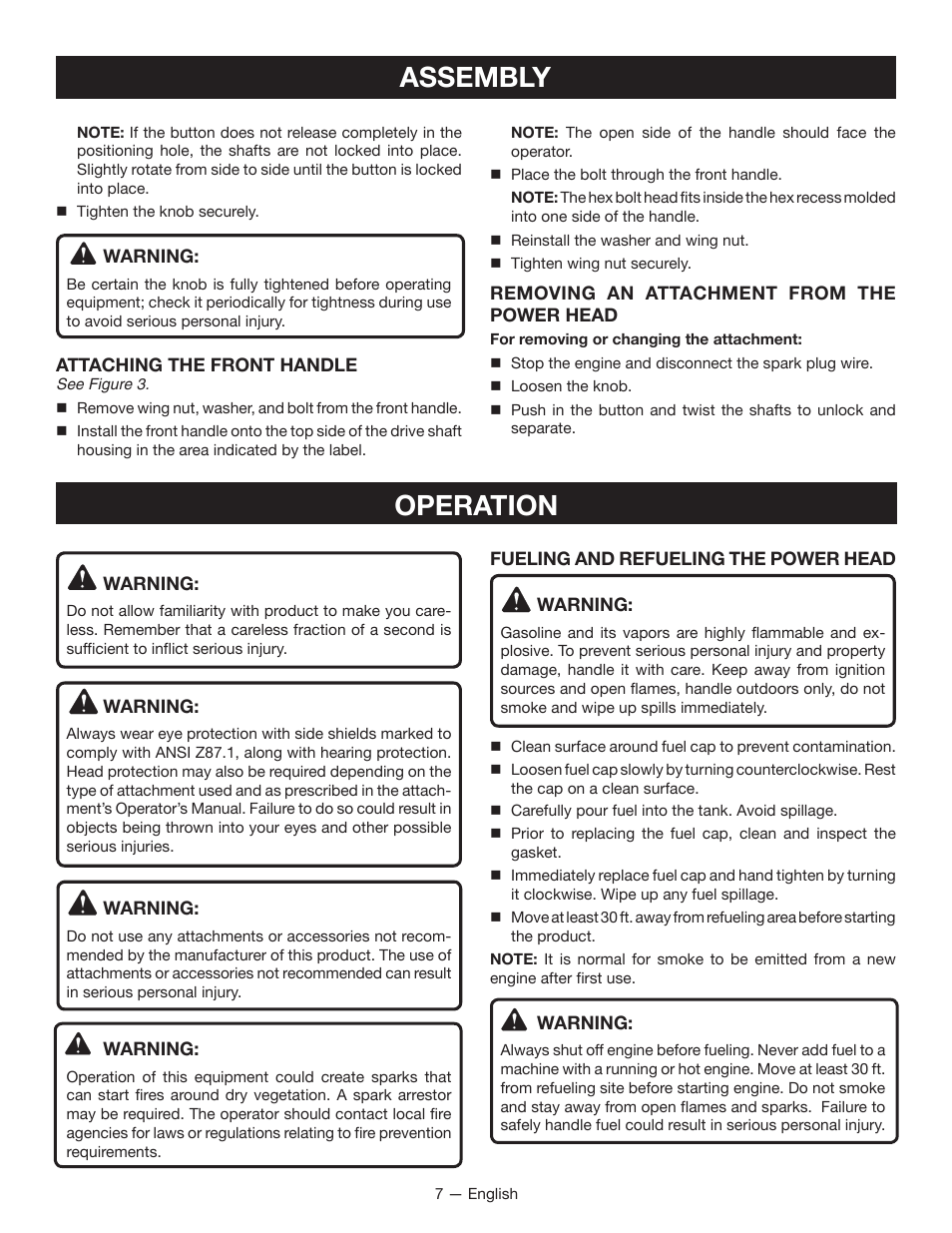 Assembly, Operation | Ryobi RY34005 User Manual | Page 9 / 50