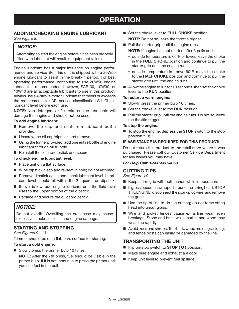 Operation | Ryobi RY13016 User Manual | Page 13 / 44