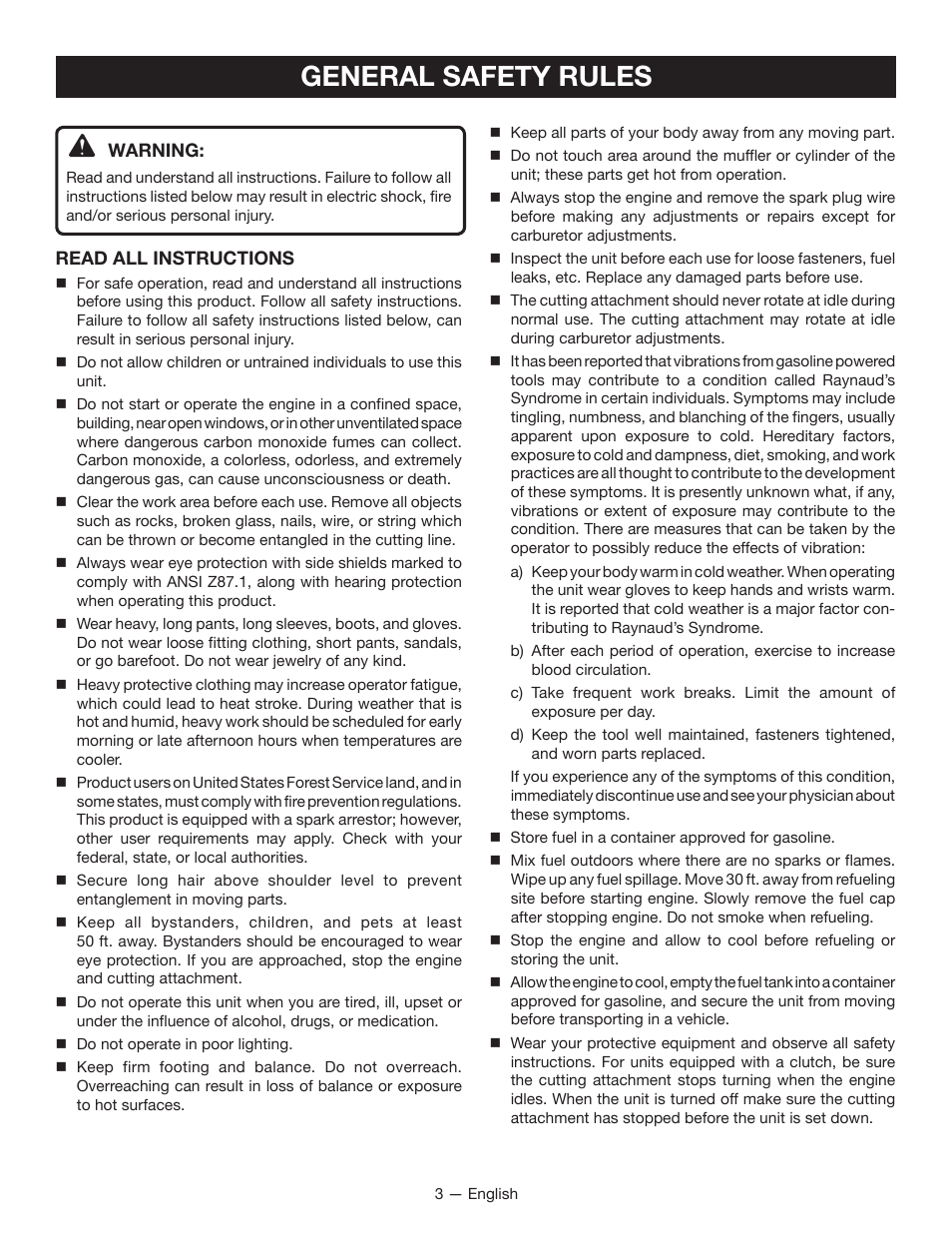 General safety rules | Ryobi RY13016 User Manual | Page 7 / 44