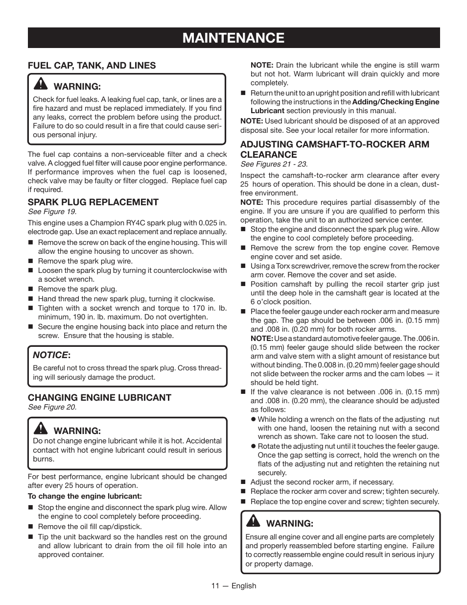 Maintenance | Ryobi RY13016 User Manual | Page 15 / 44