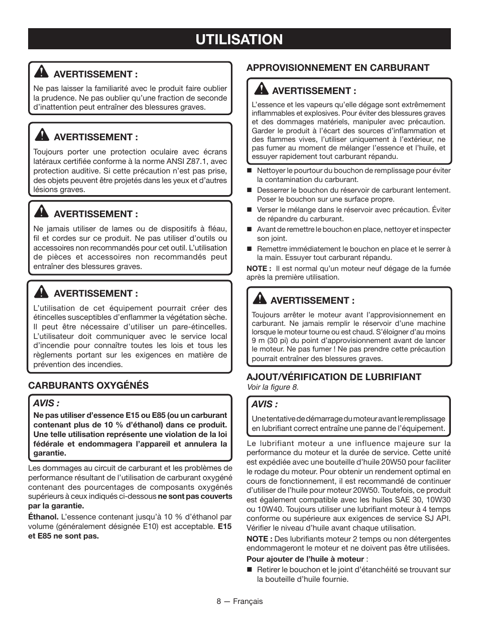 Utilisation | Ryobi RY13016 User Manual | Page 24 / 44