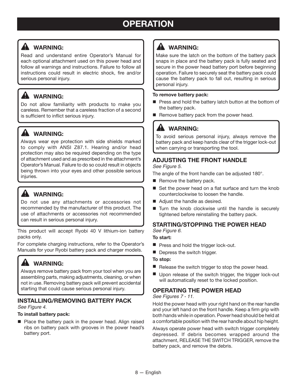 Operation | Ryobi RY40002 User Manual | Page 10 / 30