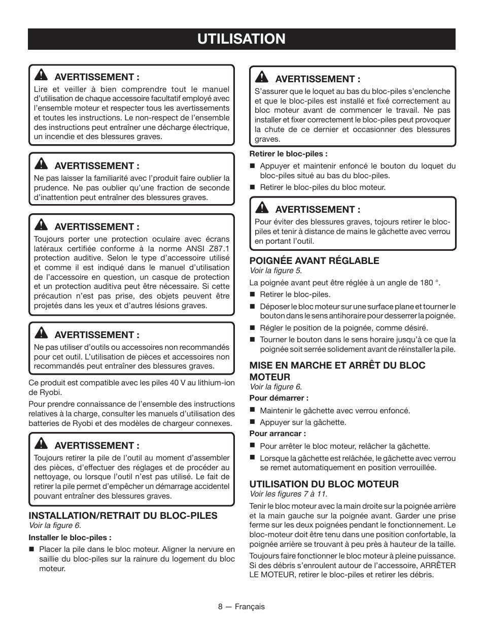 Utilisation | Ryobi RY40002 User Manual | Page 18 / 30