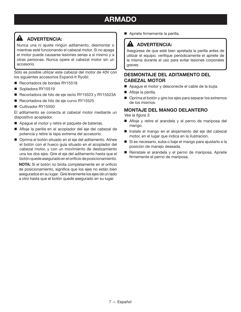 Armado | Ryobi RY40002 User Manual | Page 25 / 30