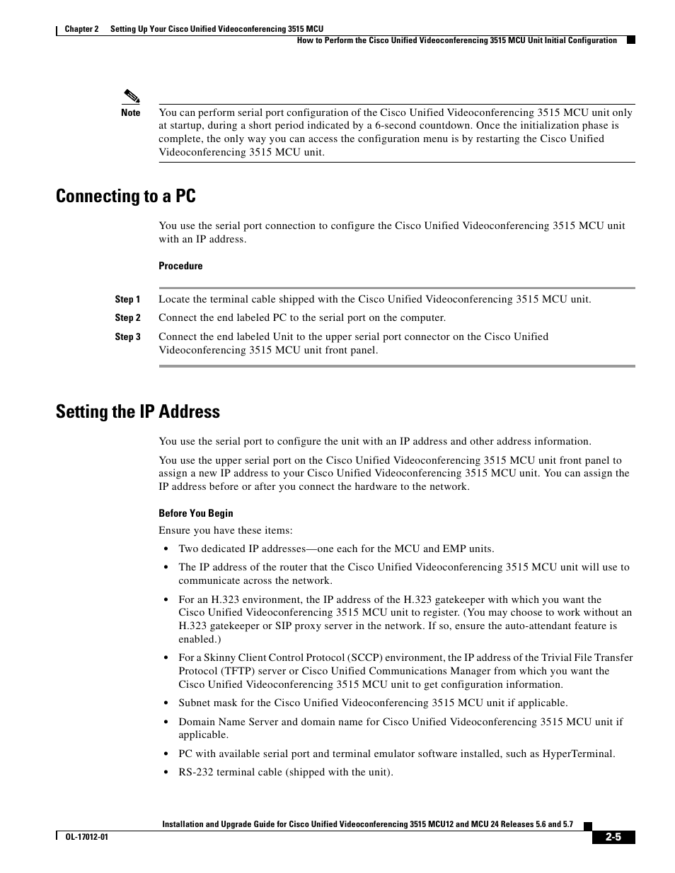 Connecting to a pc, Setting the ip address | Cisco 3515 MCU24 User Manual | Page 17 / 44