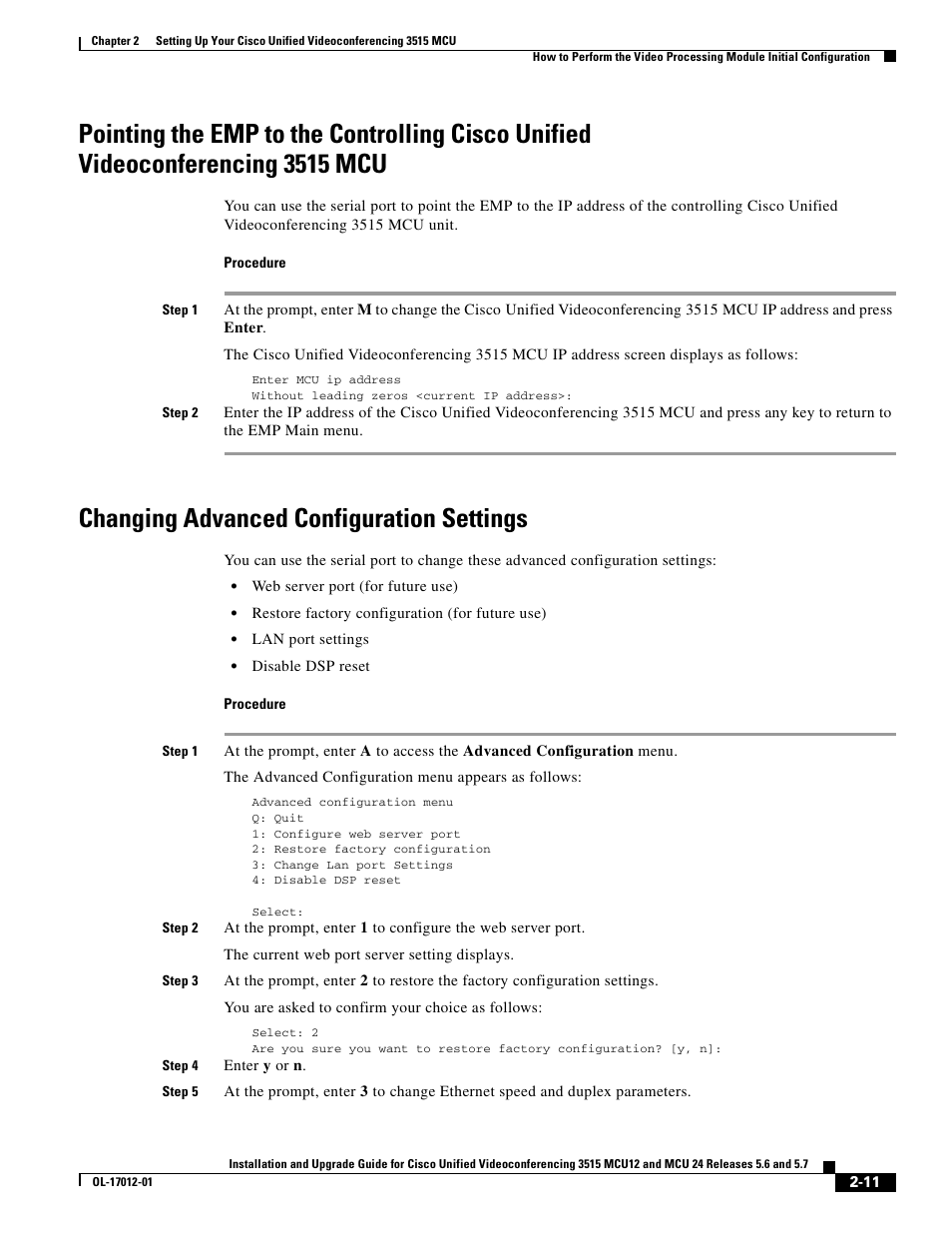 Changing advanced configuration settings | Cisco 3515 MCU24 User Manual | Page 23 / 44