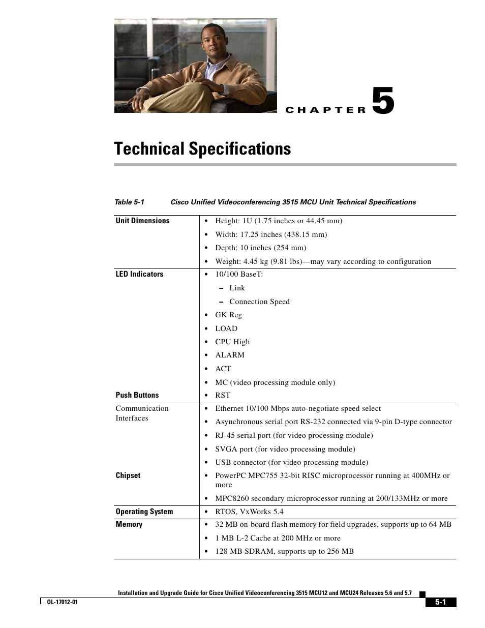 Technical specifications, C h a p t e r | Cisco 3515 MCU24 User Manual | Page 33 / 44