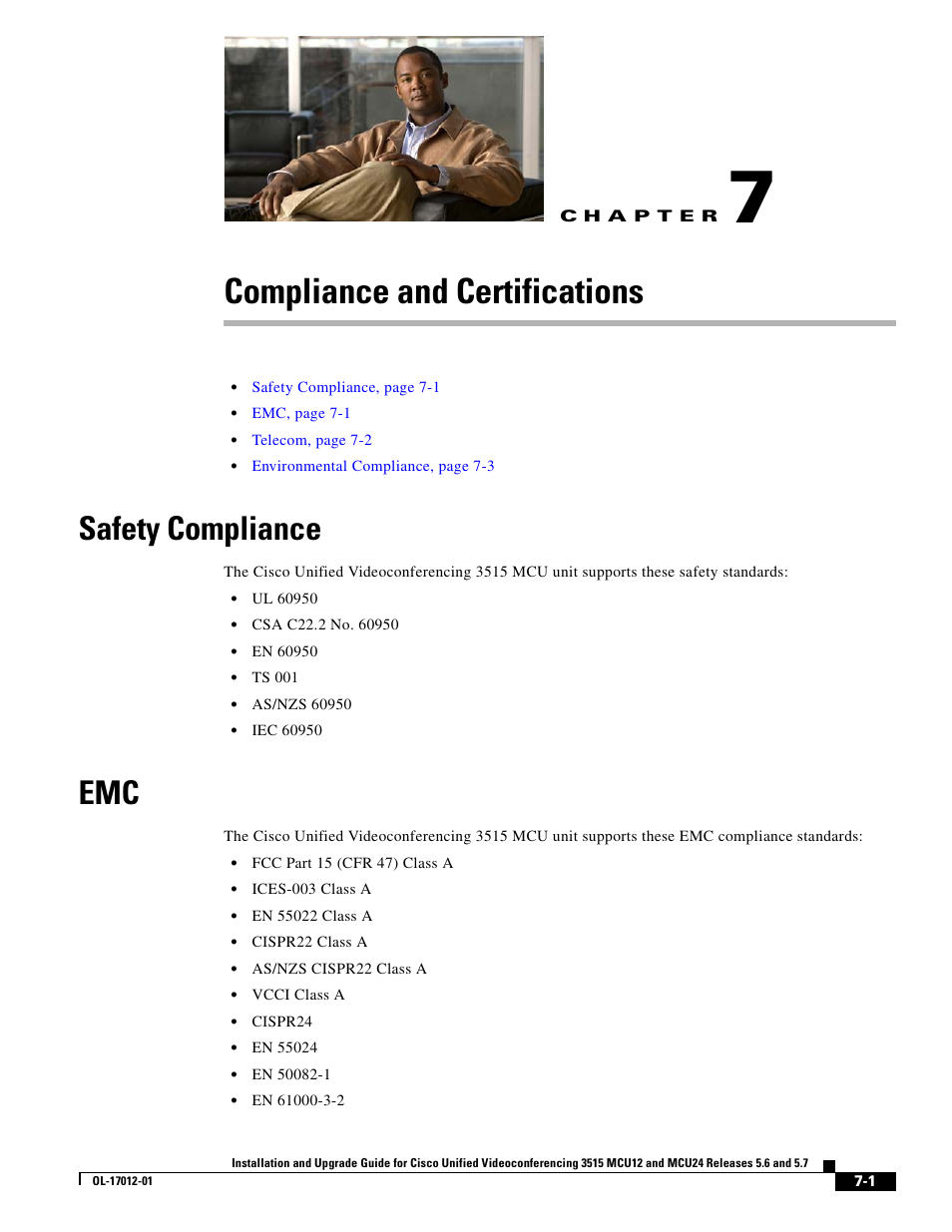 Compliance and certifications, Safety compliance, C h a p t e r | Cisco 3515 MCU24 User Manual | Page 37 / 44