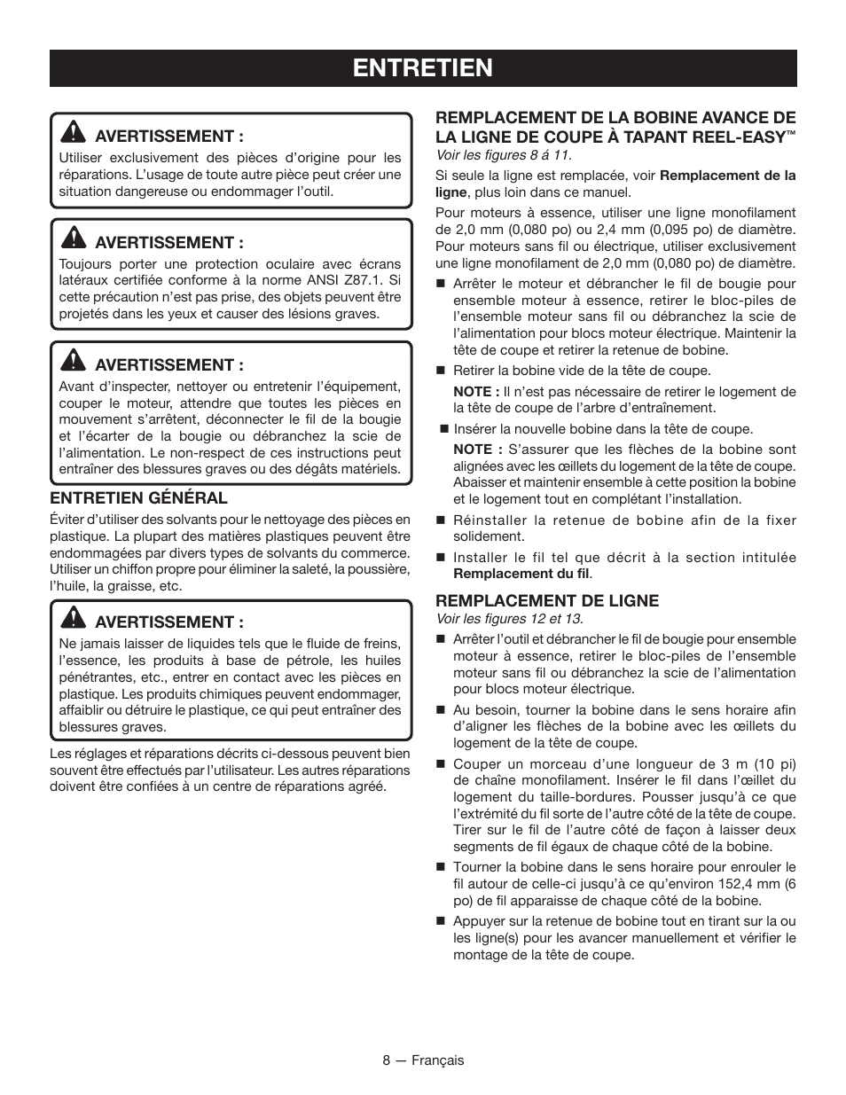 Entretien | Ryobi RY40220 User Manual | Page 16 / 28