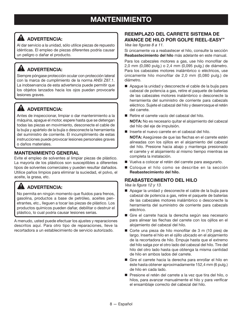 Mantenimiento | Ryobi RY40220 User Manual | Page 24 / 28