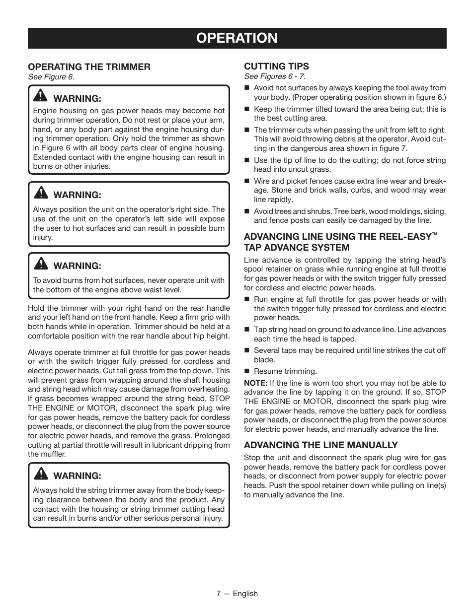 Operation | Ryobi RY40220 User Manual | Page 7 / 28