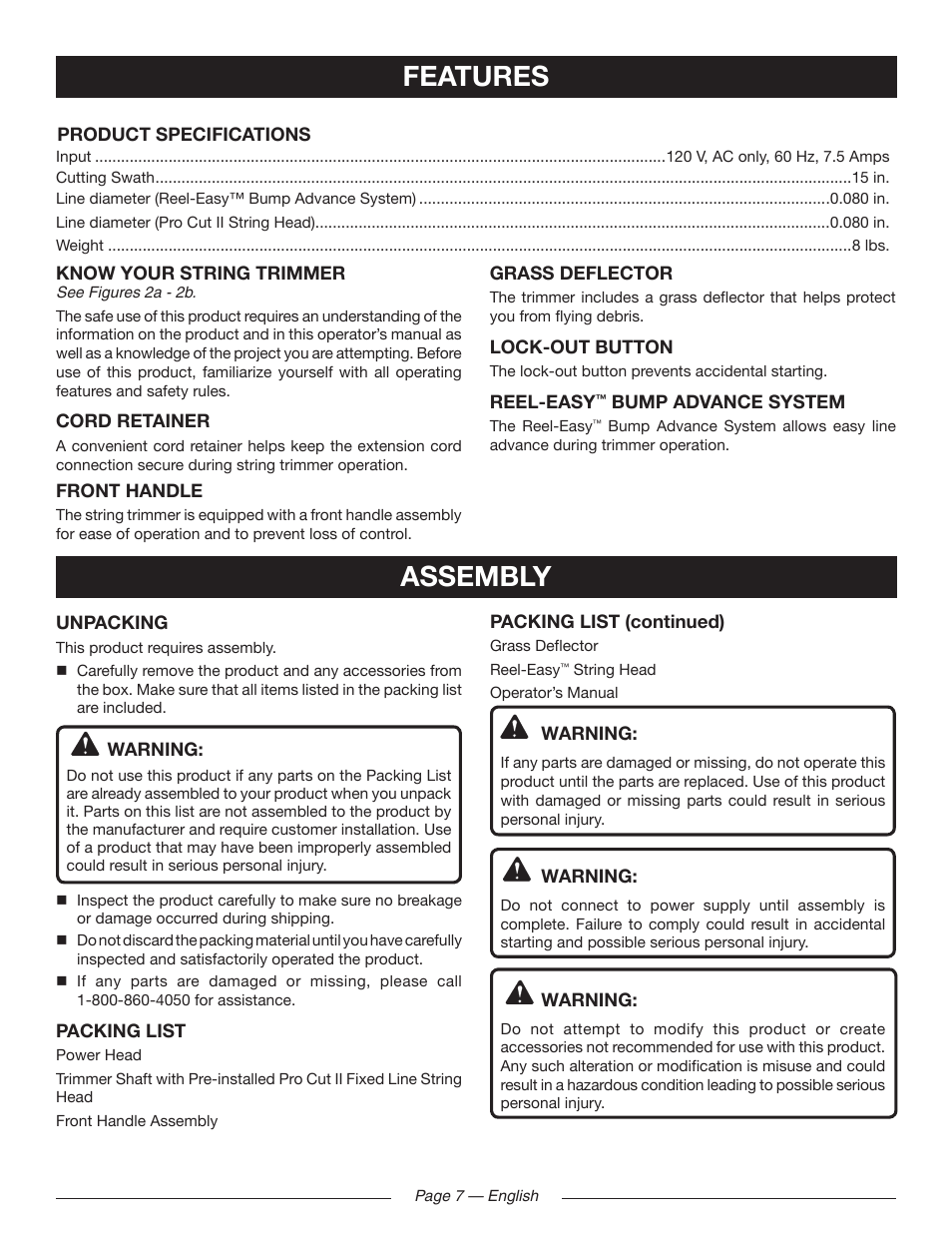 Features assembly | Ryobi RY41130 User Manual | Page 11 / 40