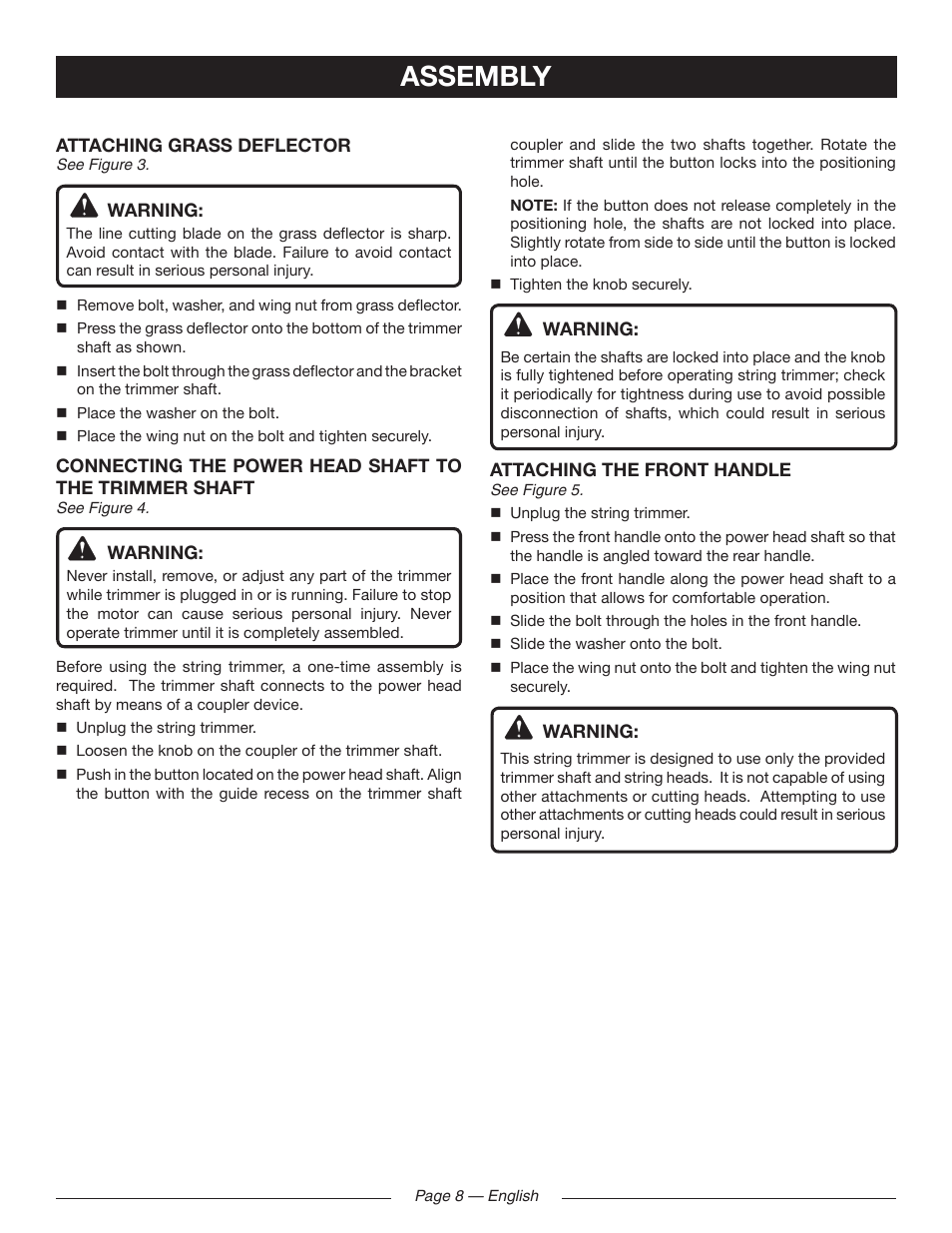 Assembly | Ryobi RY41130 User Manual | Page 12 / 40