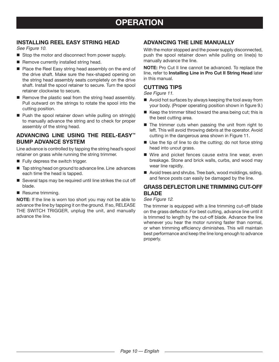 Operation | Ryobi RY41130 User Manual | Page 14 / 40