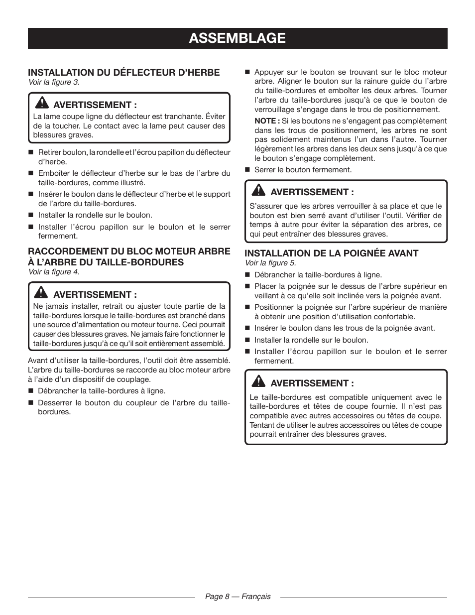Assemblage | Ryobi RY41130 User Manual | Page 23 / 40