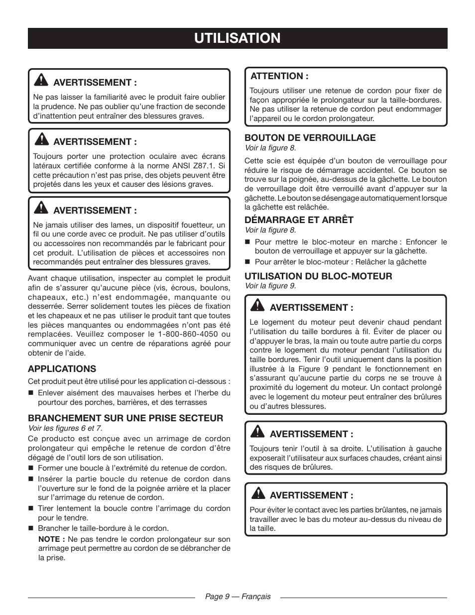 Utilisation | Ryobi RY41130 User Manual | Page 24 / 40