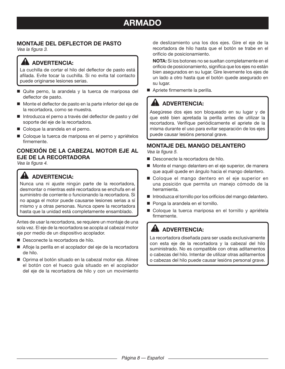 Armado | Ryobi RY41130 User Manual | Page 34 / 40