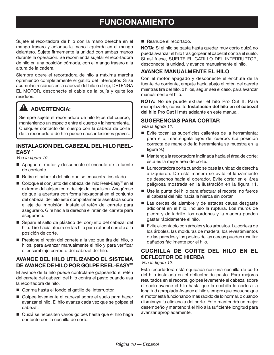 Funcionamiento | Ryobi RY41130 User Manual | Page 36 / 40