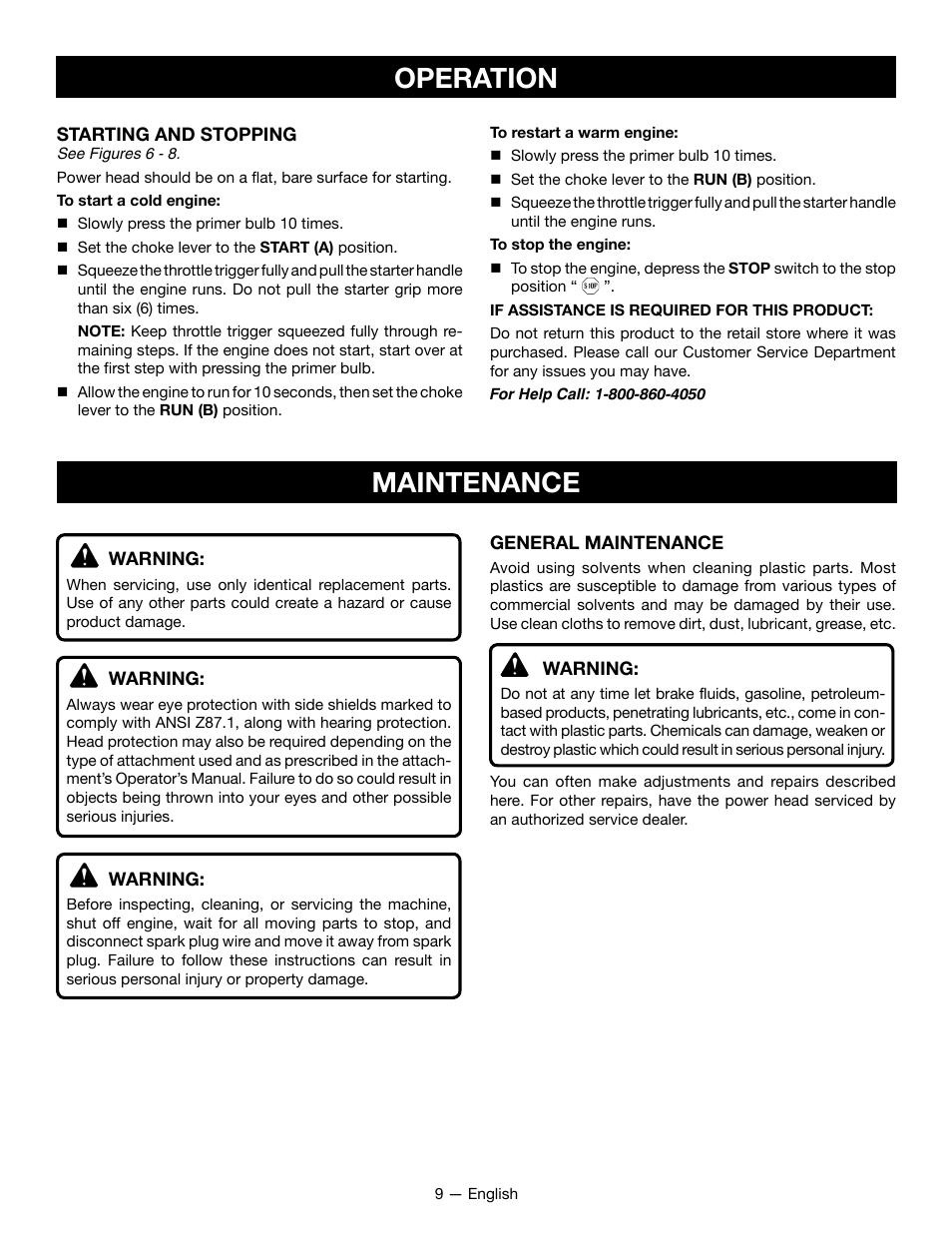 Operation, Maintenance | Ryobi RY28101 User Manual | Page 11 / 38