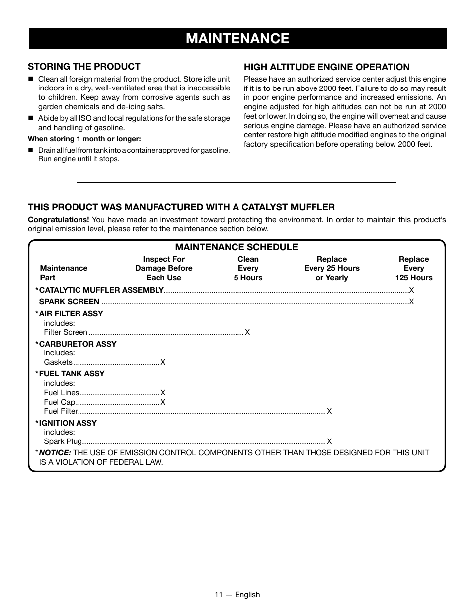 Maintenance | Ryobi RY28101 User Manual | Page 13 / 38