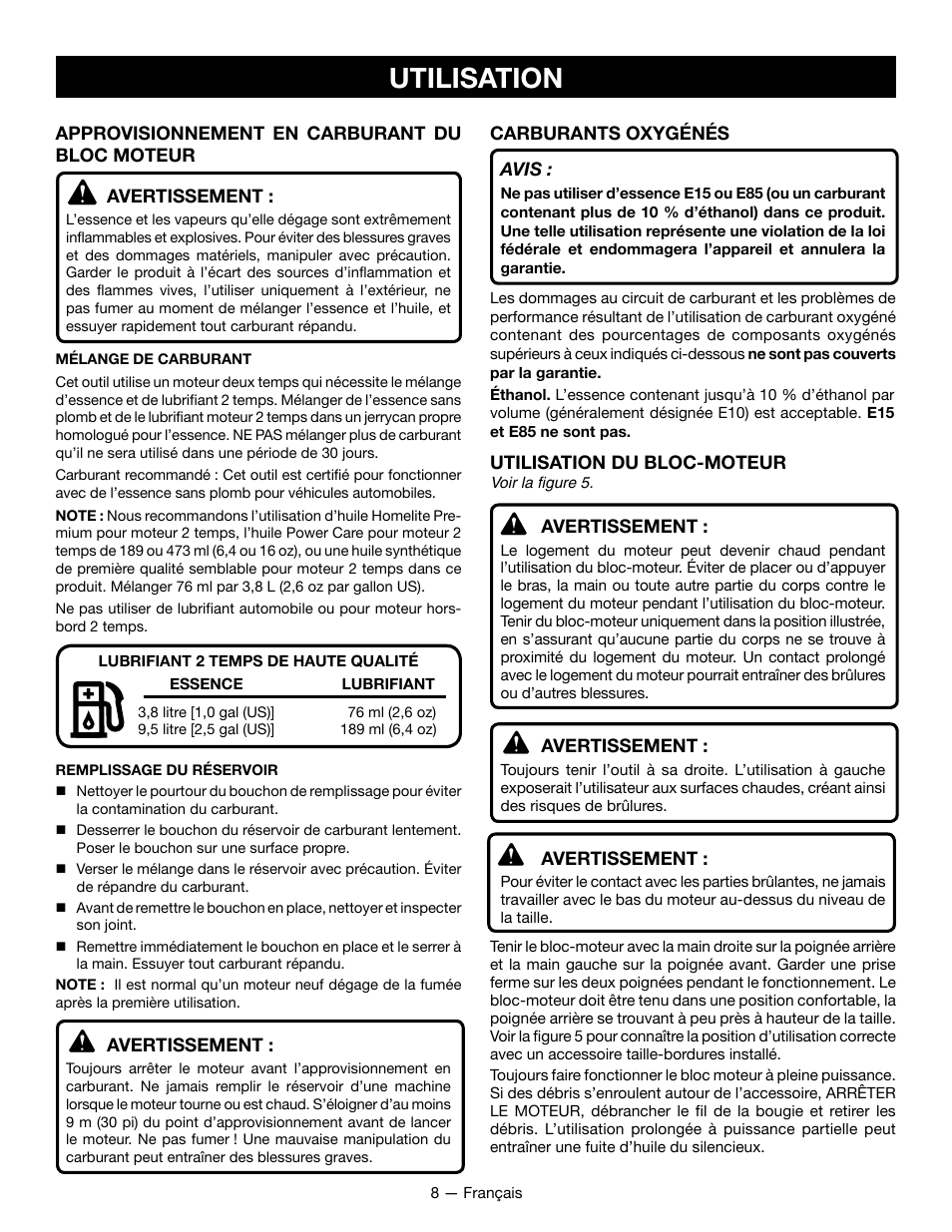 Utilisation | Ryobi RY28101 User Manual | Page 21 / 38