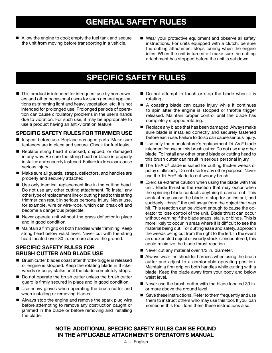 Specific safety rules, General safety rules | Ryobi RY28101 User Manual | Page 6 / 38